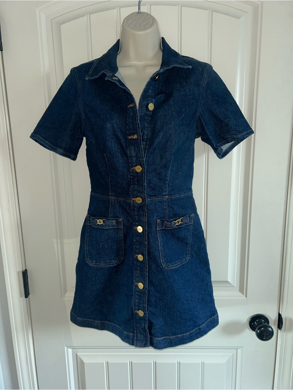 PAIGE Dark Blue Denim Short-Sleeve Button Front Dress Sz S